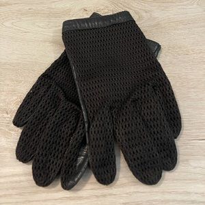 black mesh and leather driving gloves